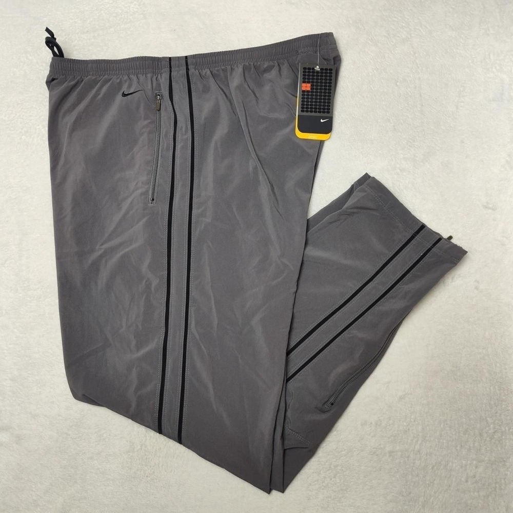 Vintage Nike Track Pants Men XL Gray Deadstock Y2K Microfiber Zip Pocket Running